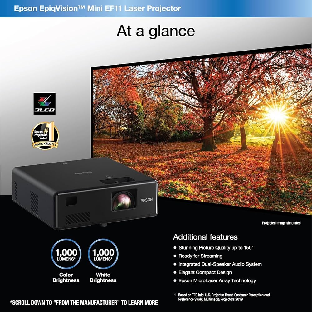 Amazon.com: Epson EpiqVision Mini EF11 Laser Projector, 3LCD